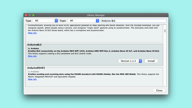 Download the Bluetooth® Low Energy library in the Library Manager.