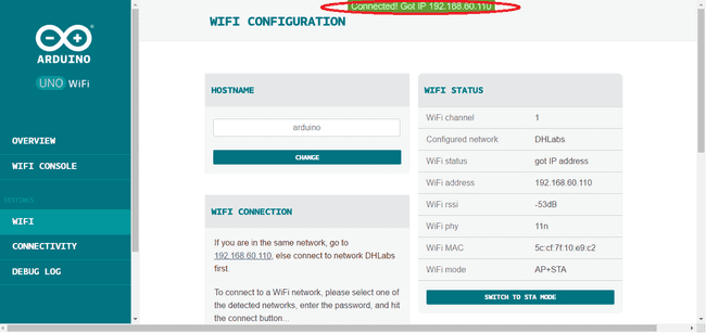 Arduino UNO WiFi Connection to the network