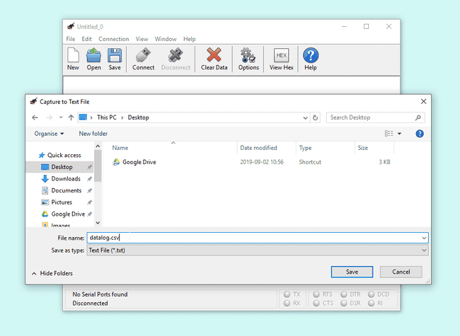 Figure 12: Choosing a filename in CoolTerm