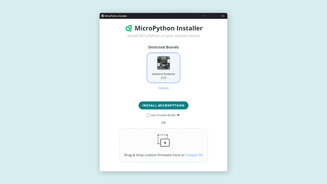 Portenta C33 board detected on the Arduino MicroPython Installer