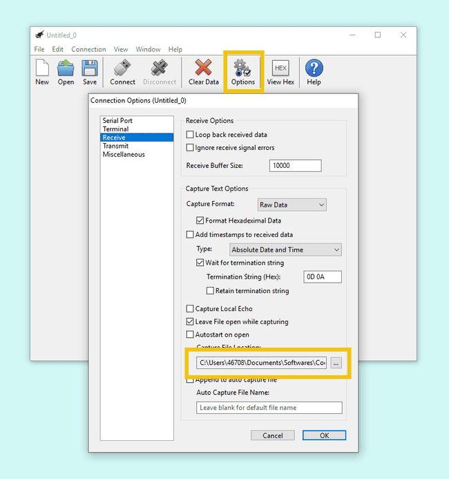 Figure 11: CollTerm menu and option selection