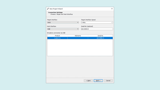 Segger Ozone J-Link connection settings