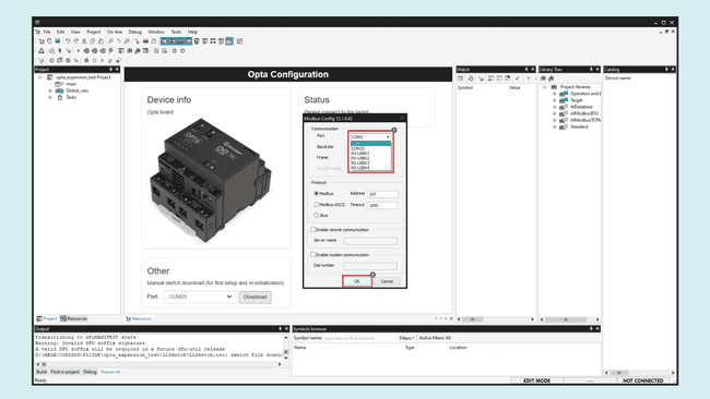 Opta™ serial port selection