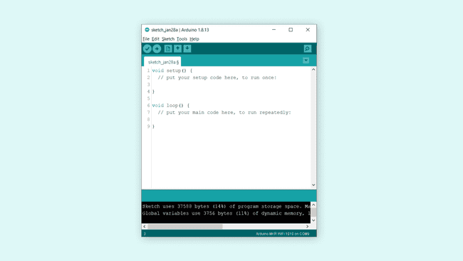 An empty Arduino IDE sketch window.