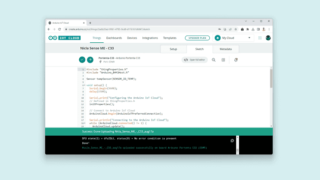 Uploading the sketch to the Portenta C33
