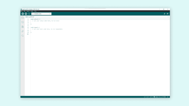 An empty Arduino IDE sketch window.