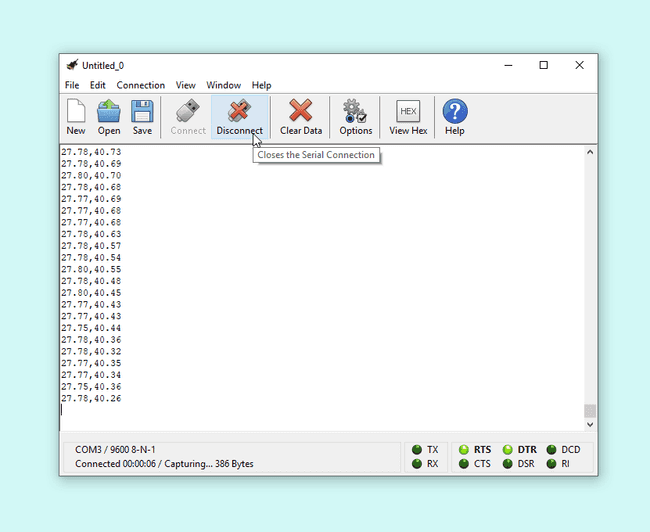 Figure 14: CoolTerm, clicking on disconnect