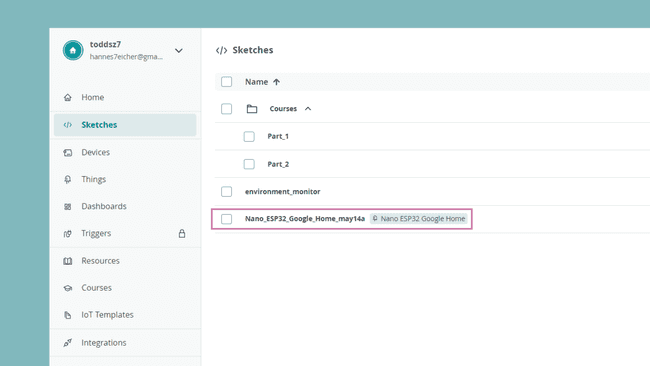 Sketches in the Arduino Cloud