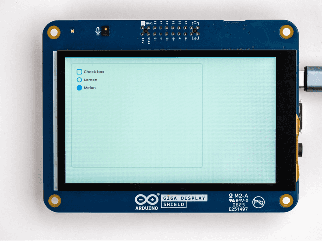 Radio buttons rendered on the GIGA Display Shield with LVGL