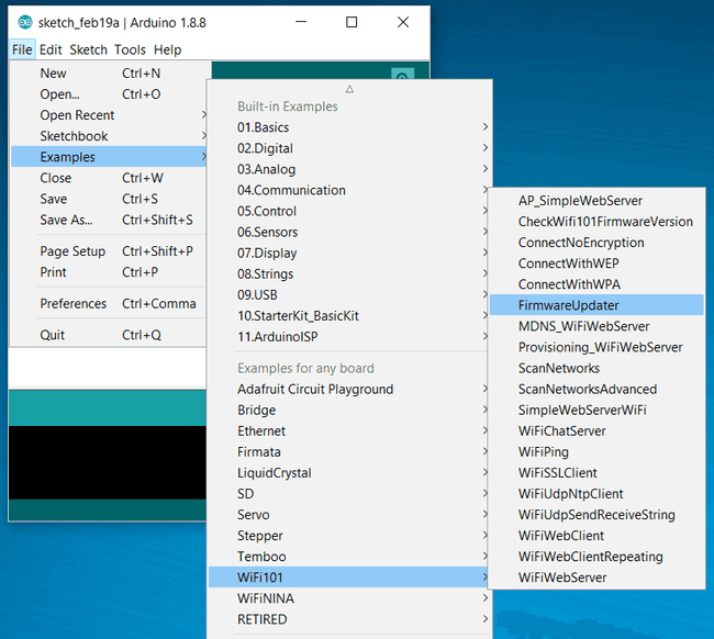 Select the "FirmwareUpdater" example.