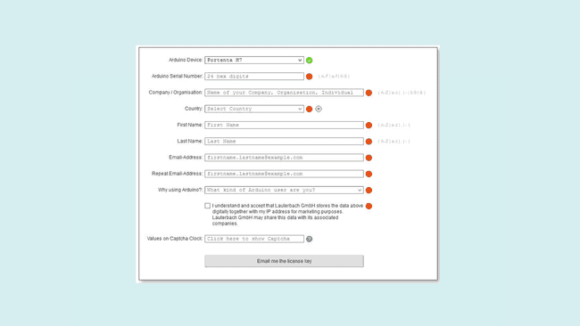 Request a Debug License for Arduino board