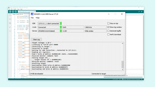 J-link debug window in Arduino IDE 2