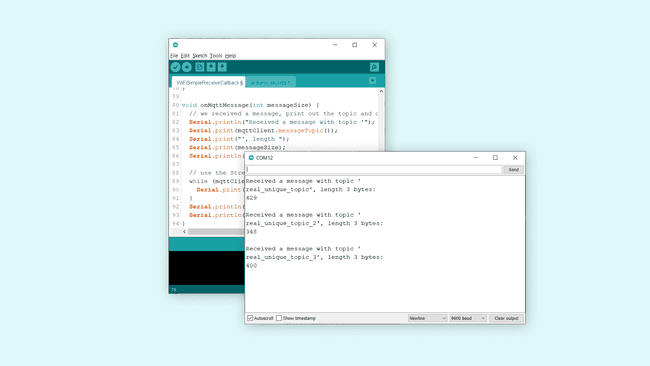 Serial Monitor of the subscriber device.