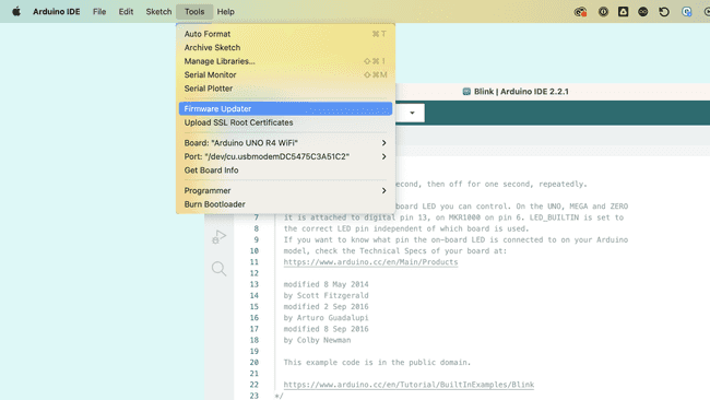 Selecting the Firmware Updater Tool.